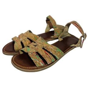 Toms Womens Zoe 741115 Multicolor Leather Cross Stitch Ankle Strap Sandal Size 6